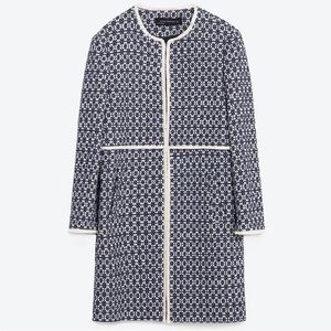 Zara “That Coat” Tweed Frayed Blue White Coat — Size S
